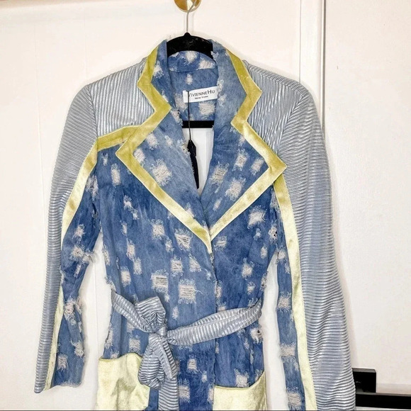 Vivienne Hu distress denim dress runway spring 2019 collection NWT size 2 - Picture 3 of 12